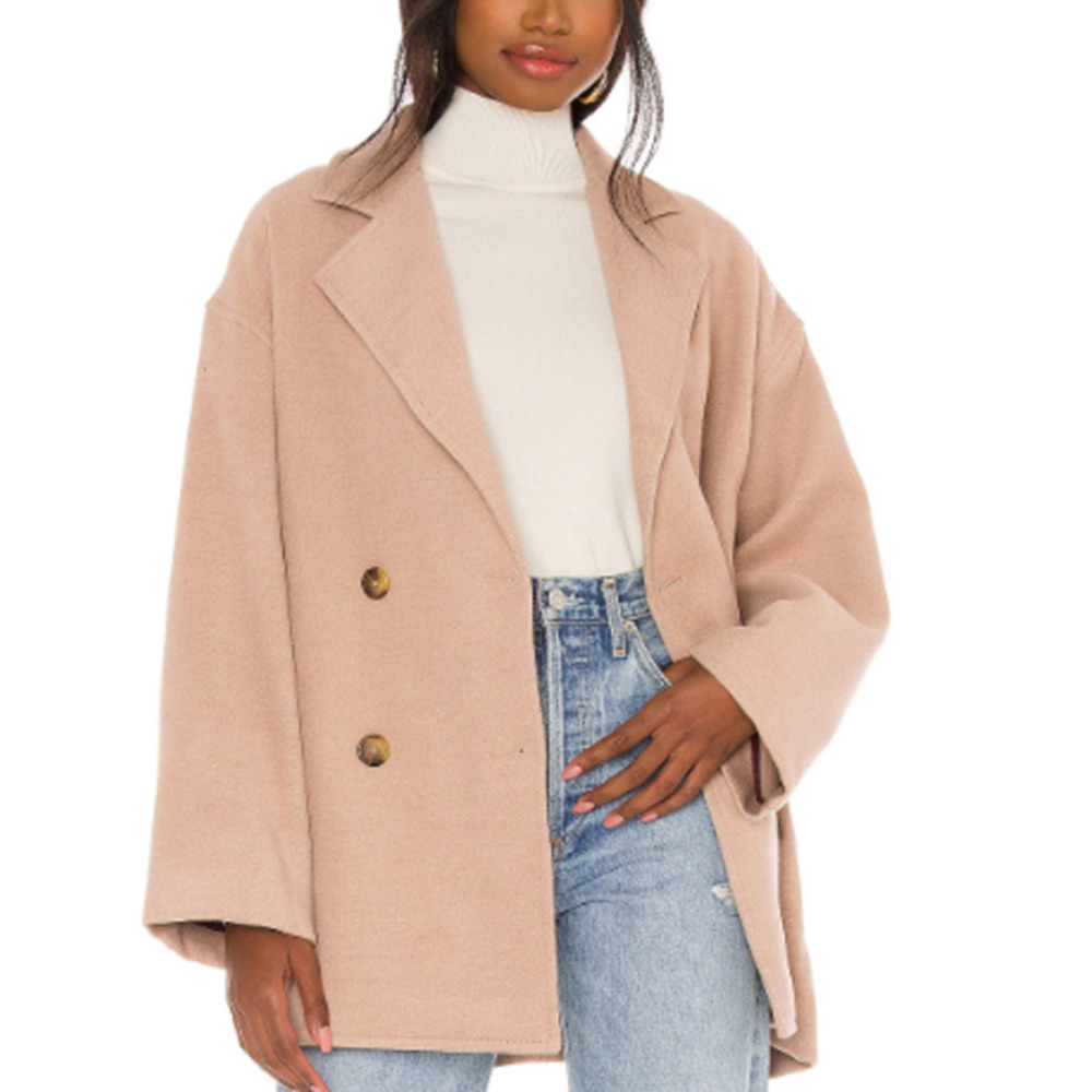Free People Hannah Slouchy Oversized Blazer Jacket XS Camel NEW Double Breasted